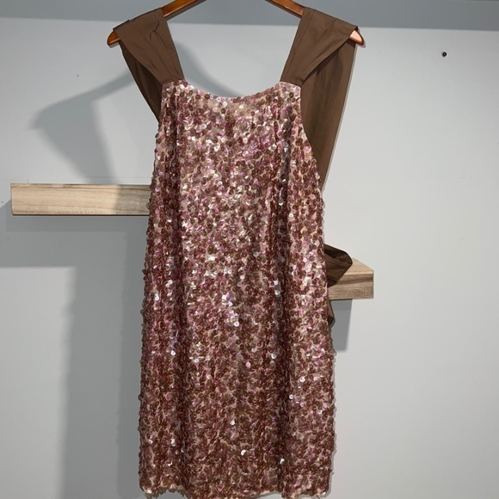 BCBG MAXAZARIA vintage silk dusty rose bow y2K sequin dress‎